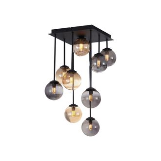 QAZQA Qazqa - Moderno L&aacute;mpara De Techo Moderna Negra Con Cristal &Aacute;mbar Y Ahumado 9 Luces - Atenas Met&aacute;lica /vidrio Cuadrada /esfera Adecuado Para Led Max. 9