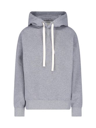 Jil Sander Relaxed Fit Grey Hooded Sweatshirt with Drawstring