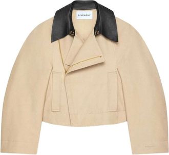Givenchy Cropped Peacoat met leren kraag - Dames - Zomerjassen - Beige - S - Katoen - Jassen