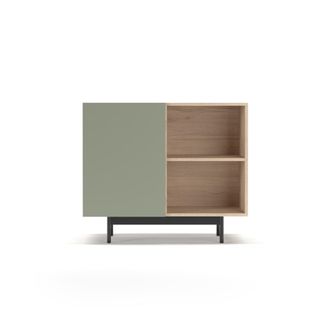 HERDASA Aparador 1 puerta de melamina roble y verde patas grafito 78x90x34 cm