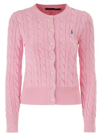 Polo Ralph Lauren Strickjacke aus Baumwolle mit Zopfmuster und Rundhalsausschnitt