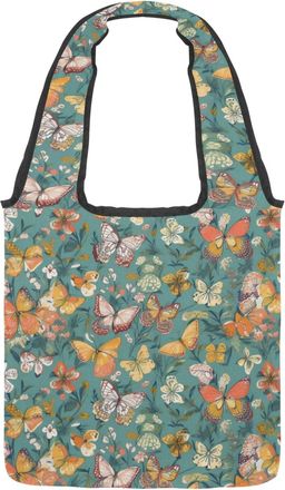 Generic Colorful Butterfly Blue Background Reversible Canvas Shoulder Tote - Double-Sided Print, 12oz Cotton, 27cm Drop, Fold-Flat Bag for Travel, Shopping, S