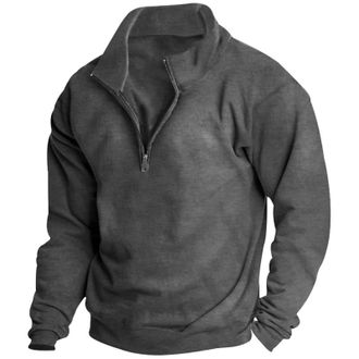 Generic Mens Half Zip Sweatshirt, Stand Collar Long Sleeve Pullover, Loose Fit Hoodless Sweatshirt, Fashion Solid Color Fleece Sweatshirt Casual Sweat Tops Li