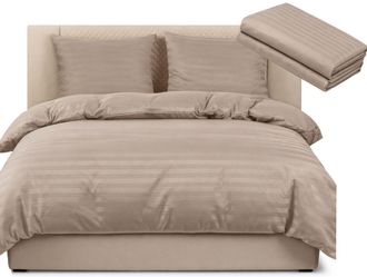 OEM Juego De S&aacute;banas De Hotel Con Estampado Damasco A Rayas De 200x220 Cm + S&aacute;bana Bajera Ajustable Color Capuchino, Beige