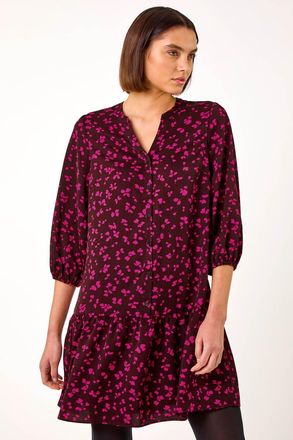 Roman Floral Abstract Frill Shirt Dress