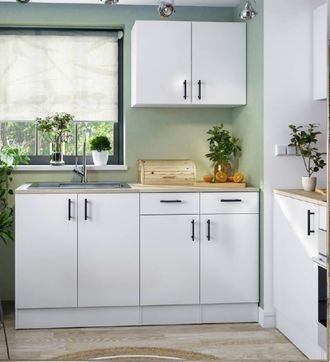 Dmora Dmora - Cocina Completa Velvenia, Composici&oacute;n Cocina Moderna, Set Cocina Modular, Soluci&oacute;n Cocina Funcional, Blanco Y Roble