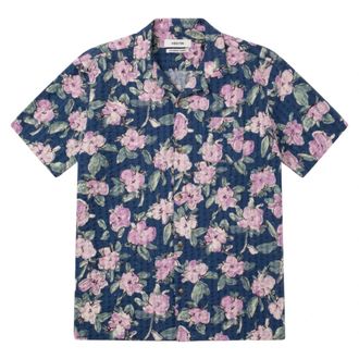 Kestin Blauw/Lila Bloemen Seersucker Korte Mouw Overhemd - Heren - Korte mouwen Overhemden - Veelkleurig - S - Katoen - Overhemden