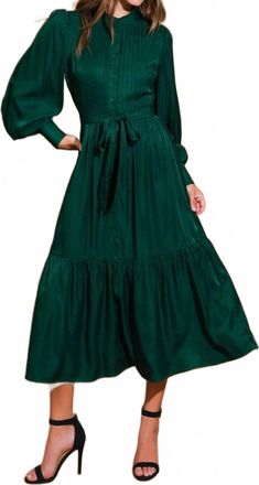 Flying Tomato Grace Woven Midi Dress In Emerald Green