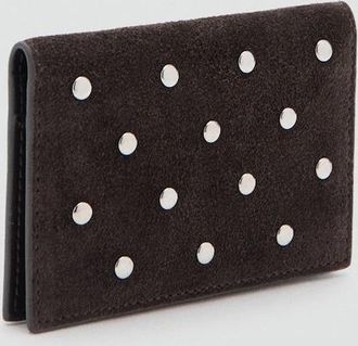 Mango Portacarte crosta di cuoio borchie cioccolato - Donna - Taglia unica - MANGO