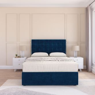 Sloomy Alabama Plush Bed Set With No Drawers Mattress & 26 Headboard in Navy | Size: Small Single
