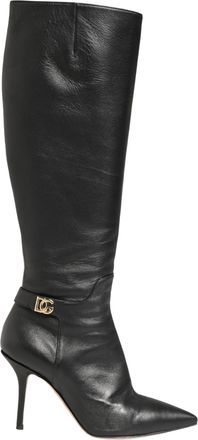 Dolce & Gabbana Black Leather Heels Knee High Boots Womens Shoes (Pre-Owned)