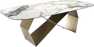 Angel Cerd&aacute; Mesa comedor rectangular m&aacute;rmol porcel&aacute;nico y acero color champagne
