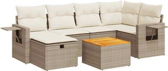 vidaXL Set Sof&aacute;s De Jard&iacute;n 7 Piezas Y Cojines Rat&aacute;n Sint&eacute;tico Beige Vidaxl