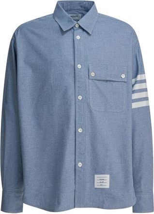 Thom Browne Overhemden, Heren, Blauw, L, Katoen, 4-Bar Shirt