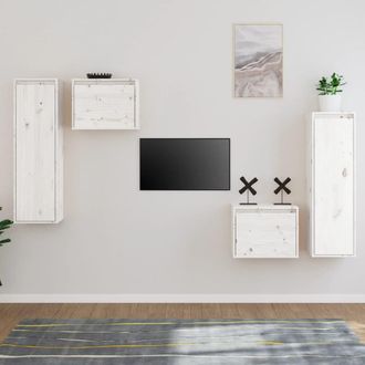 vidaXL Muebles Para Tv 4 Piezas Madera Maciza De Pino Blanco Vidaxl