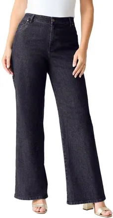 Roaman's Plus Size 24/7 Stretch Wide Leg Jean in Dark Stonewash Sanded at Nordstrom, Size 20 Tall