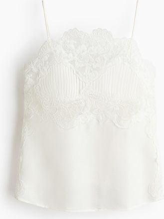 H&M Top aus Leinengemisch mit Spitze - Weiss