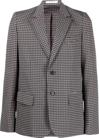 Valentino Kostuums, Heren, Grijs, M, Wol, Geometric Print Single-Breasted Blazer