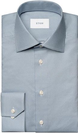 Eton Slim Fit Diamond Geometric Print Dress Shirt in Navy at Nordstrom, Size 14.5