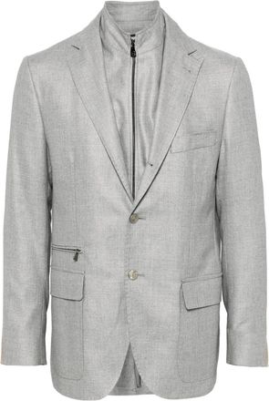 Corneliani layered mélange-effect blazer - men - Polyester/Silk/Virgin Wool/Viscose - 50 - Grey