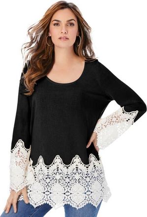 Roaman's Fine Gauge Lace Pullover Sweater in Black at Nordstrom, Size 32