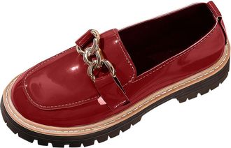 Generic Loafers for Women Slip On Chunky Heeled Shoes Solid Color Casual Patent Leather Non-Slip Comfortable Classic Pumps Shoes Business Work Party