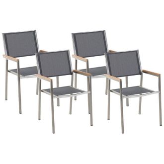 Beliani Set of 4 Modern Outdoor Garden Dining Chairs Fabric Steel Frame Grey Grosseto
