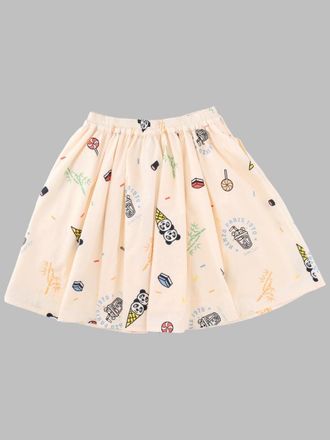 Kenzo Printed Cotton Flared Skirt - Beige