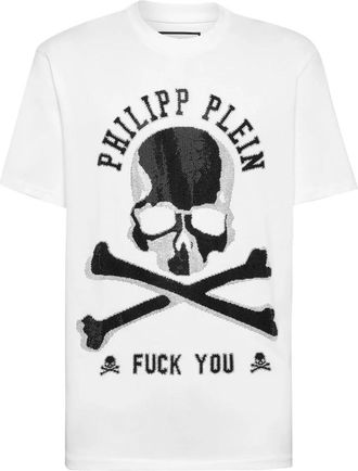Philipp Plein T-Shirt Ronde Hals Skull & Bones - Heren - T-shirts - Wit - XL - Katoen - Tops