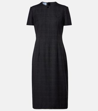 Prada Checked virgin wool midi dress