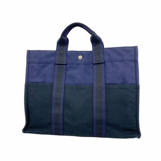Herm&egrave;s Black Purple Canvas Tote Bag (Pre-Owned)