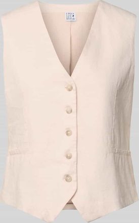 Emily van den Bergh Leinenweste mit V-Ausschnitt und Paspeltaschen in Apricot, Gr&ouml;&szlig;e 36