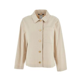 Max Mara Overhemden, Dames, Beige, 2Xs, Denim, Cropped Denim Shirt