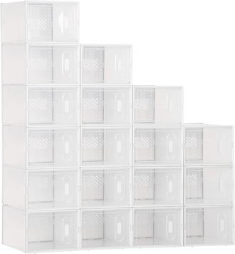 OEM Scatole Per Scarpe Modulari In Pp Con Ante, 18 Pezzi, Bianche, 25x35x19 Cm