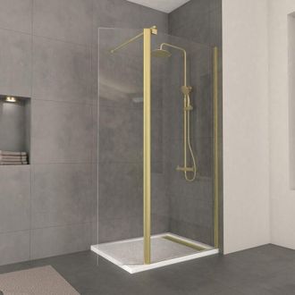 Aurlane Aurlane - Parete Doccia Trasparente con Deflettore 100+40x200cm - Profilo + Barra Estensibile Oro Dorato
