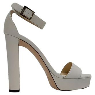 Jimmy Choo London Jimmy Choo Enkelband Platform Sandal Hakken in Witte Leer