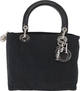 Dior Lady Dior Bag Cannage Quilt Nylon Black Nylon Handbag (Pre-Owned)