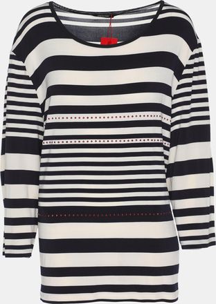 Elena Miro Blue/cream Striped Jersey Embellished Full Sleeve T-Shirt