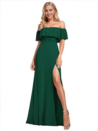 Ever-pretty Bridesmaid Dress Off The Shoulder Womens Dresses for Wedding Guest Maxi Dark Green 16