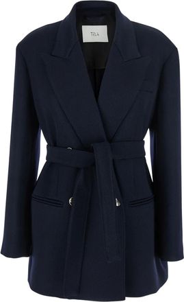 Tela Blazer doppiopetto con cintura - Blu