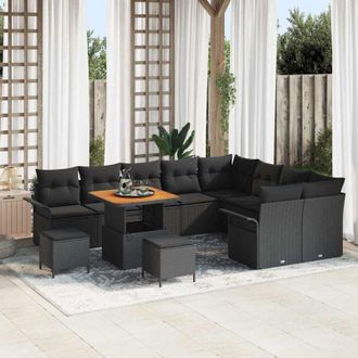 vidaXL Conjunto De Sof&aacute; De Jard&iacute;n 12 Pcs Negro Rat&aacute;n Sint&eacute;tico Vidaxl