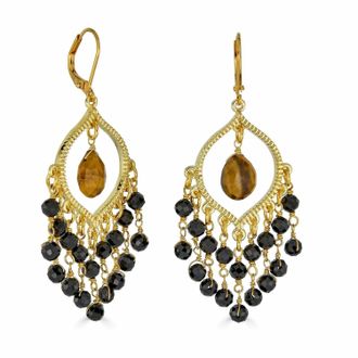 Rachel Reinhardt Jewelry Womens Tigers Eye And Black Spinel Chandelier Earrings In Gold