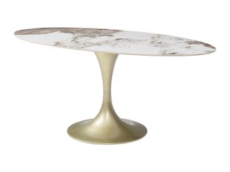 Vente-Unique Mesa de comedor 8 personas de cer&aacute;mica y metal dorado - Efecto m&aacute;rmol blanco y gris - ELVA de Maison C&eacute;phy