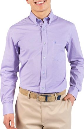 Tailorbyrd Micro Gingham Stretch Cotton Button-Up Shirt in Lilac at Nordstrom Rack, Size Xx-Large