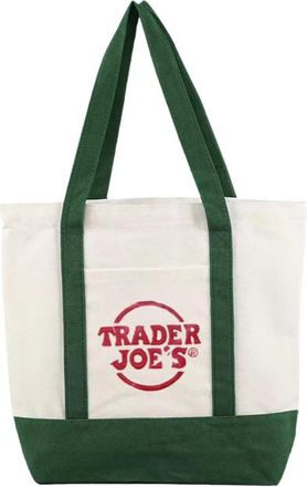 Generic Trader Joes Large Cotton Canvas Tote Bag, Embroidered, Dark Green, Reusable Shopping Bag
