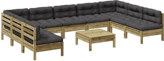 vidaXL Set De Sof&aacute;s Jard&iacute;n 10 Pzas Con Cojines Madera Pino Impregnada Vidaxl