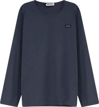 Miu Miu Stretch Poplin Top - Dames - Longsleeves - Grijs - M - Katoen - Tops