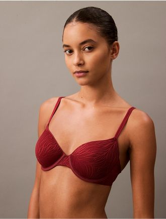 Calvin Klein Womens Sheer Marquisette Lace Lightly Lined Demi Bra - Red - 34A
