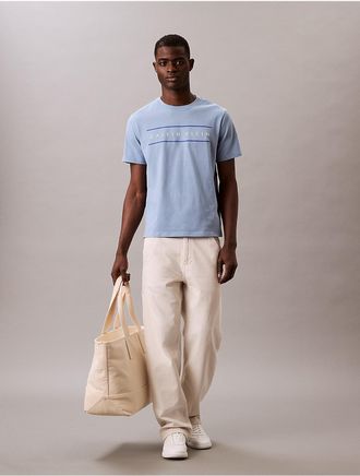 Calvin Klein Jeans Calvin Klein Mens Stripe Logo Graphic Classic T-Shirt - Blue - XS