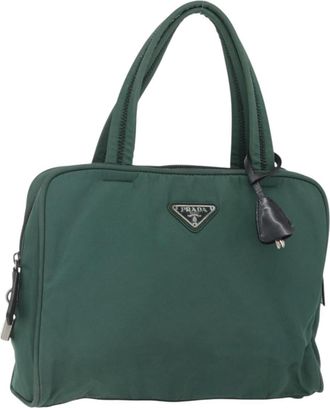 Prada Vintage Handbag Tessuto Green Nylon Handbag (Pre-Owned)